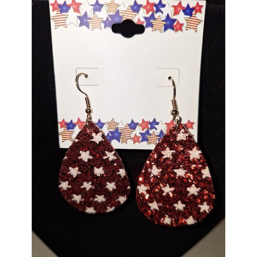 Red Glitter Star Teardrop Earrings - Women Jewelry